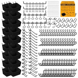 ELEAD 286-Piece Extra Thick Pegboard Hooks Set, 1/4" Heavy Duty Black Peg Board Organizer Accessories with Bins, Metal Pegboard Accessories with Pegs Lock, Peg Board Hooks for Hanging