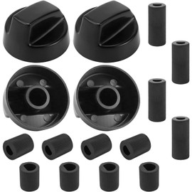 AMI PARTS Universal Oven Knobs - 4 Black Stove Control Knobs & 12 Adapters (4 Long, 8 Short) - Compatible with Most Gas & Electric Ranges & Ovens - Universal Stove Knobs- 90-Day Guarantee