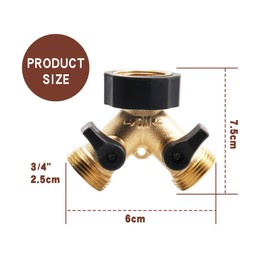 2-way Y distributor with shut-off valves, 3/4 inch connections for two inlet hoses, water connection distributor, for connecting fridge and dishwasher or washing machine