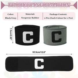 YELARXI Soccer Captain, Soccer Captain Armbands Elastic Adjustable Leader Armband Team Sport Protective Arm Badge Band for Adult Youth Soccer Volleyball Team Training (2 Pack, Black/Gray)