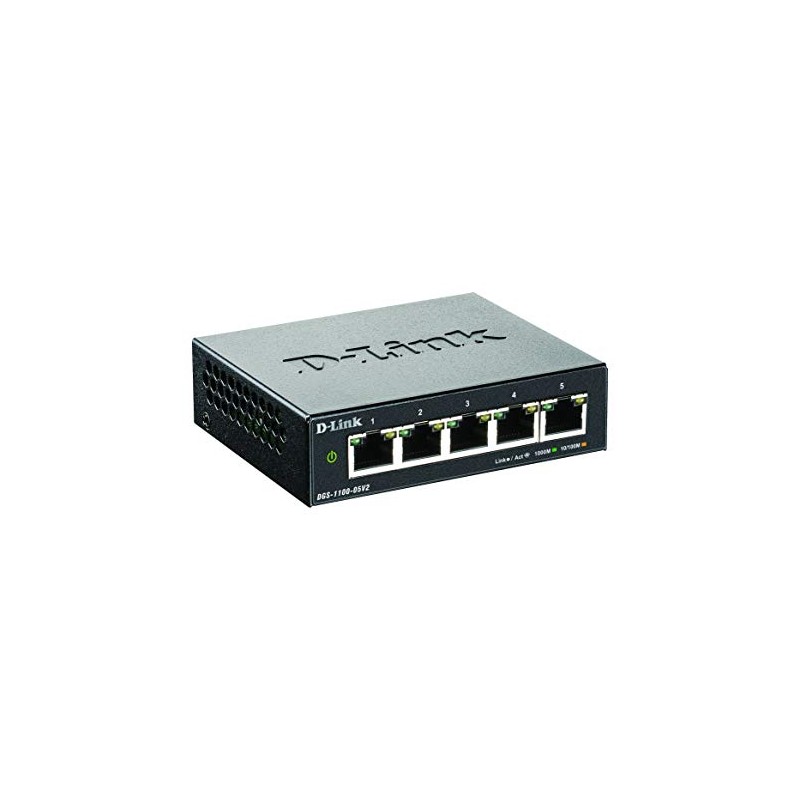 D-Link DGS-1100-05V2 5-Port Gigabit Smart Switch (10/100/1000 Mbit/s, Fanless, Metal