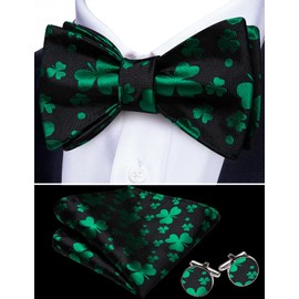 Barry.Wang Mens Bow Ties Paisley Solid Color Self Tie Flower Bowtie Set Handkerchief Cufflinks Silk Wedding Party Classic