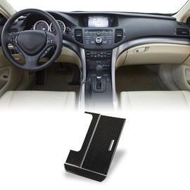 AeroBon TSX Real Carbon Fiber Interior Trim Kit Compatible with 2009-2014 Acura TSX Sedan Sport Wagon, Cup Holder Panel, Handbrake Lever Panel, Center Console Cover Trim Set