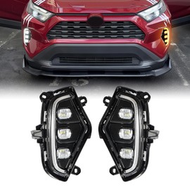 OSNLEW LED Daytime Running Lights Fit for Toyota RAV4 2019-2025 Fog Lights Kit, Fog Lights Assembly Rav4 Replacements with DRL Amber Turn Signal Lamps, 3 Eyes RAV4 DRL Daylights with Bezel(1 Pair)