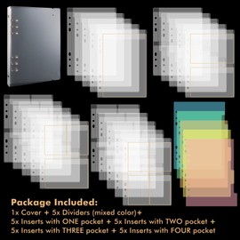 OTCRAFT 40 Pages/2Set A5 6 Ring Clear Stamps Storage Embossing Folder Storage with Dividers Photo Storage Album Seal Bags Storage Keeper Cards for DIY Scrapbooking Arts Crafts Collecting Bags