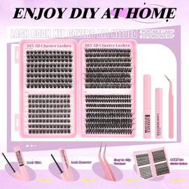 Parriparri Cluster Lashes Kit 4 Styles Individual Eyelashes with Eyelash Glue,Remover & Tweezer Natural Lashes Individual Cluster Book DIY Eyelash Extensions at Home