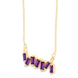 Jewel Zone US Baguette Cut Purple Simulated Amethyst Mini Bar Pendant in 14K Yellow Gold Over Sterling Silver
