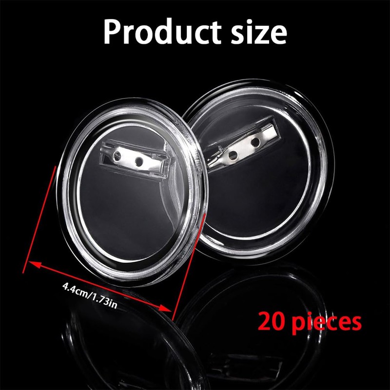 Acrylic Button Badge, 20pc Clear Badge Making Kit, 44mm