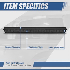 Auto Dynasty Full LED 3rd Third Brake Tail Light Rear Stop Lamp Compatible with Chevy Suburban Tahoe 15-20, High Mount, Chrome Housing Smoked Lens
