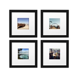 Golden State Art, Smartphone Instagram Frames Collection,Set of 4, 8x8-inch Square Photo Wood Frames with White Photo Mat & Real Glass for 4x4 Photo,Black