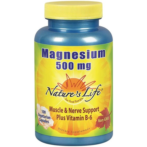 Nature's Life Magnesium 500mg | High Potency Magnesium Supplement Plus Vitamin B-6 for Muscle & Nerve Support (100 CT)