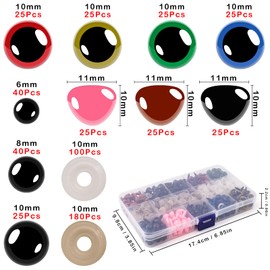 560pcs Plastic Safety Eyes and Noses, Safety Eyes for Toys Colourful Craft Doll Eyes Including 205 pcs Safety Eyes, 75 pcs Safety Noses with 280 pcs washers for Making Crochet Toy DIY Craft