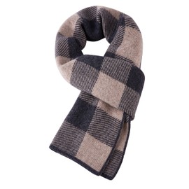 WANYING Cashmere Scarf for Men with 35% Cashmere 65% Wool Mixed Scarf Wool Muffler Scarves Knitted Neckerchief Men’s Scarf Super Warm Soft - Checkered Anthracite & Dark Beige