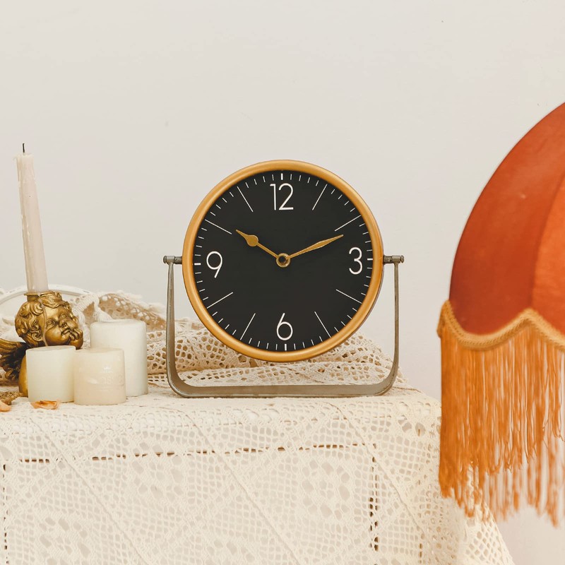 NIKKY HOME Vintage Table Clock, Black Desk Clock on Stand