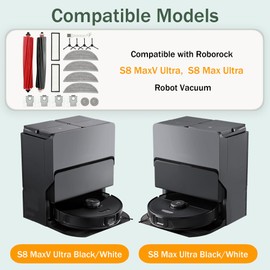 Kit de accesorios de repuesto compatible con Roborock S8 MaxV Ultra/S8 Max Ultra Robot Aspirador, 2 cepillos principales, 4 cepillos laterales, 2 filtros, 4 almohadillas para orejas para fregonas, 2