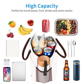 DALINDA Lunch Bag Lunch Box for Women Men Reusable Insulated Lunch Tote Bag, Handbags Case High Capacity for Travel Work Picnic,white