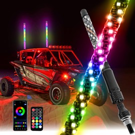 DREAMIZER 2pcs 1FT Whip Lights LED Whip Lights for UTV ATV Spiral RGB Chasing Lighted Antenna Whips with APP & Remote Control for Can-Am X3 RZR Off-Road Ranger Wrangler Sand Buggy Dune