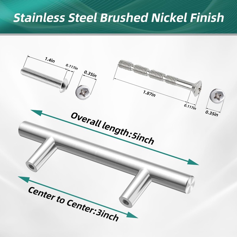 NISUOIEN 40 Pack Kitchen Cabinet Handles Drawer Pulls Brushed Nickel