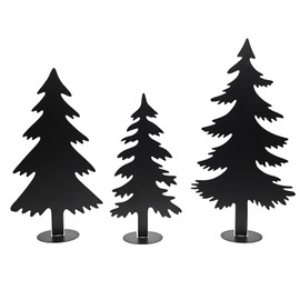 Farmhouse Metal Pine Tree Decor - Rustic Minimalist Cabin Woodland Forest Accent Fireplace Centerpiece Living Room Bedroom Bookshelf Christmas Decorations Set of 3 Black (Black)