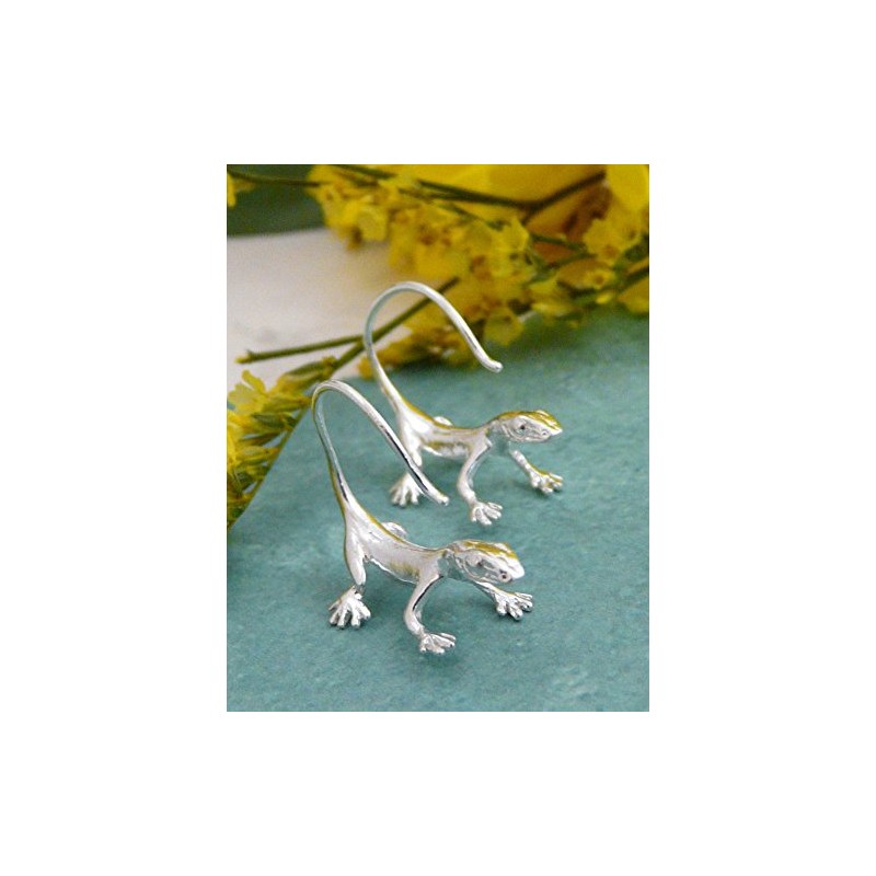 Lizard Reverse Hoop Earrings, Solid Sterling Silver, American Made