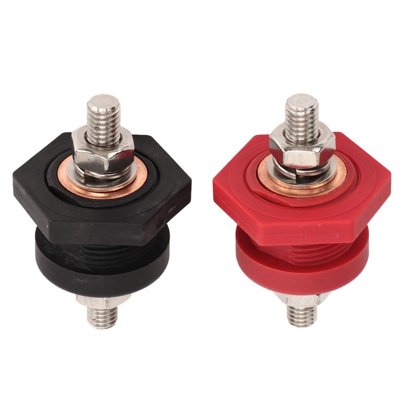 1Pair Thru Panel Battery Terminal Connectors 3/8 In Black Red