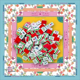 4-Layer Engraved American Mahjong Set, 160-Tile Magenta Green Boutique Edition, Garden Peony Mat for Floral SocialsColor: Yellow Garden Peony Bird Mat