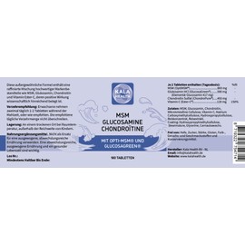 Kala Health 60 Tablets OptiMSM (Methylsulfonylmethane), GlucosaGreen (Glucosamine), ChondroPure (Chondroitin) and Ester-C (Vitamin C), Free from Magnesium Stearate and Silicon Dioxide