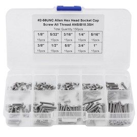 Boxwizard Inch Screws Assortment 150 Pieces 9 Sizes Hex Socket Cap Screws Assortment Set with Plastic Box #256 UNC Inch Screws
