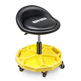 DNA MOTORING 350 LBS Rolling Garage Stool, 20.5'' to 25.2'' Adjustable Height Foam-pad Seat, Round Tools Stool, Heavy Duty 3'' Wheels with 2 Brakes, TOOLS-00431