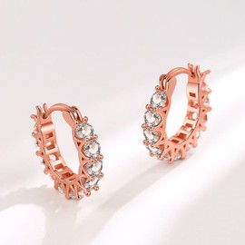 TOFBS Earrings for Women Ladies Elegant Simple Hypoallergenic Hoop Earrings U-Shaped Earrings with Lace Cubic Zirconia Hoop Earrings Gifts Jewellery, Copper