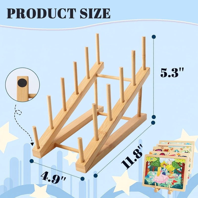 GIKIMO Wooden Puzzle Storage Rack - 2 Pack Puzzle Organizer