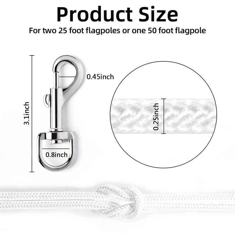100ft Flag Pole Rope, Flag Pole Halyard Rope Kit with