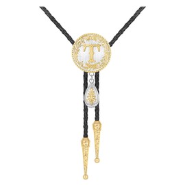 HUABOLA CALYN Western Bolo Tie for Men Gold Initial Letter A to Z Native American Bola Ties Rodeo Cowboy Leather Necktie Western Necklace Costume Accessories for Men,Women (T)