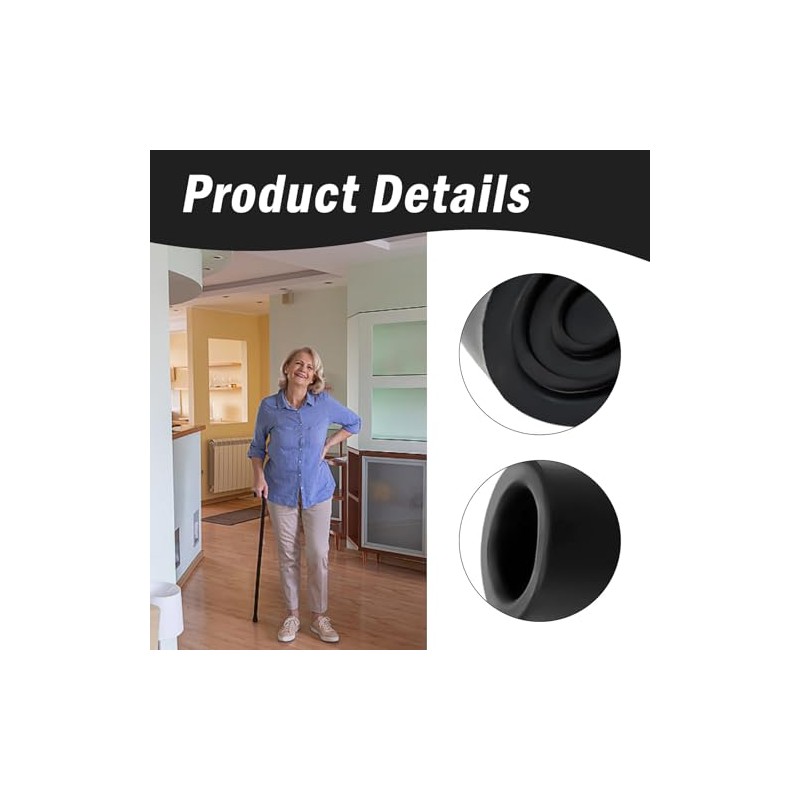 4 Pcs Cane Tips Rubber Ferrule,19 mm 3/4" Black Ferrules