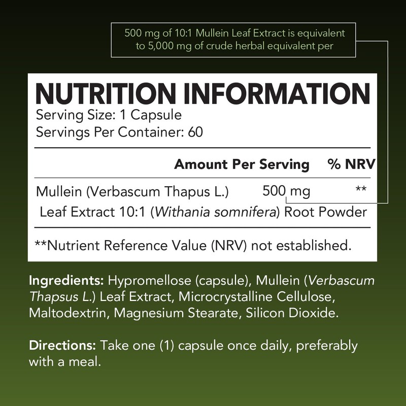 Mullein Leaf Capsules for Respiratory Health - 5000mg Extract 10:1