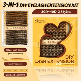 QUEWEL Wimpernverlängerungsset, 30+40D natürliche gemischte falsche Wimpern, 10-18mm, weiche Wimpernverlängerung mit falschem Wimpernkleber und Versiegelung und Wimpernverlängerungspinzette(30D+40D)