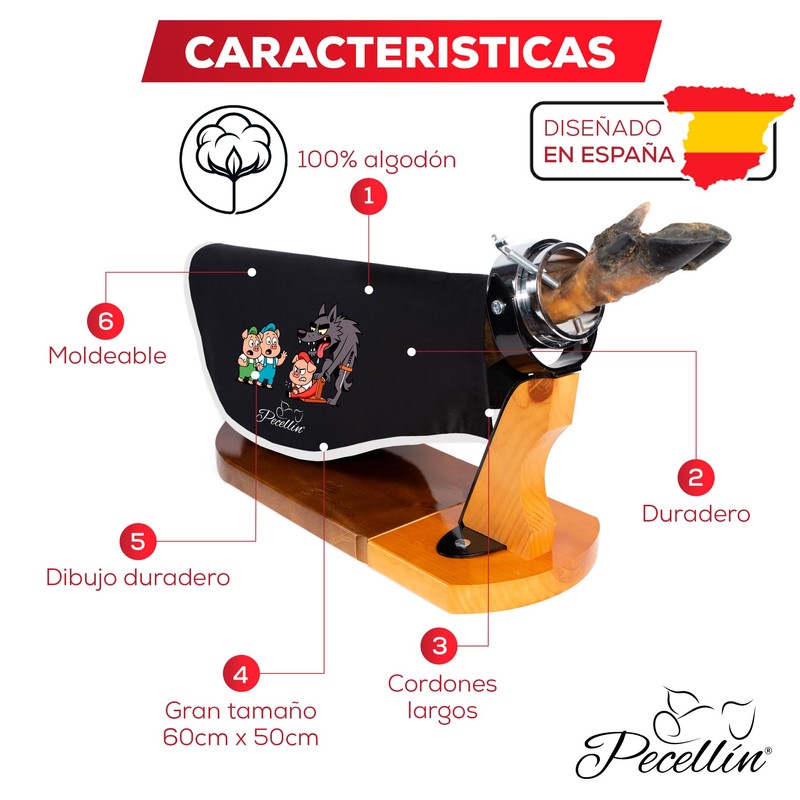 PECELLÍN Copre prosciutto, 100% cotone, protezione prosciutto, 60 x 50