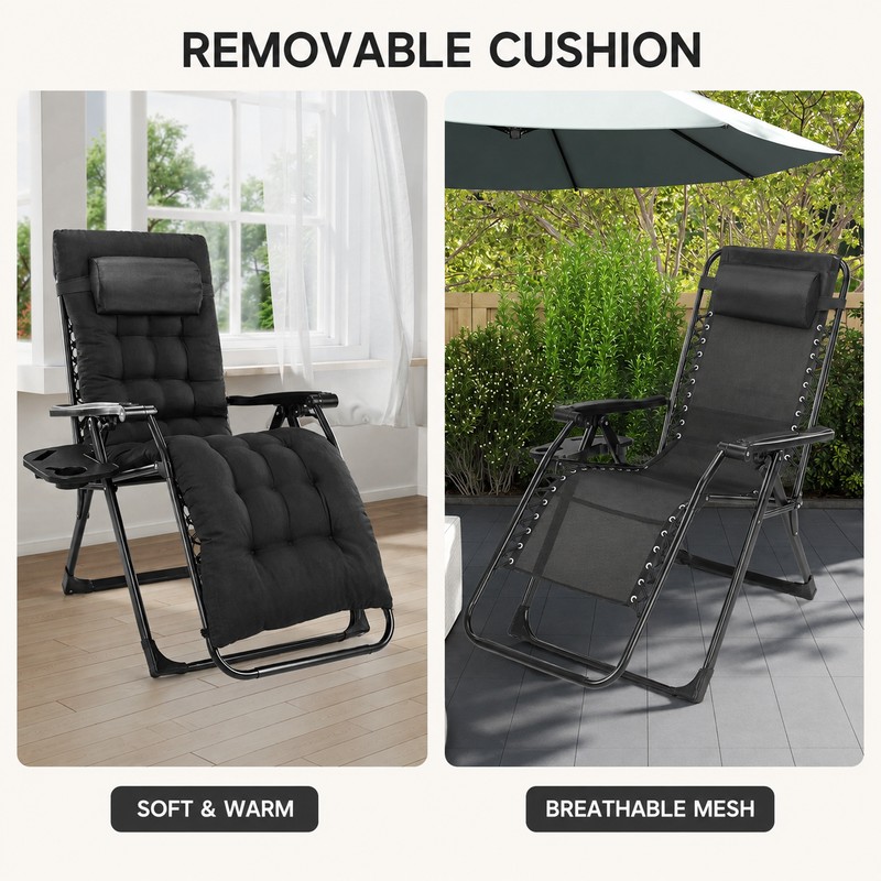 Black Reclining Lounge Chair for Relaxation - Plush Foldable Comfort
