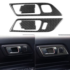 NVCNX Real Carbon Fiber Compatible with Ford Mustang GT 2015-2023 2016 2017 2018 2019 2020 2021 2022 Accessories Car Door Handle Kit Cover Interior Trim Sticker Decal Black 4PCs - B