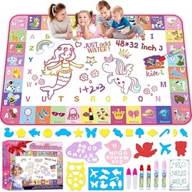 Water Doodle Mat, 48 X 32 Inch Extra Large Water Painting Drawing Color Doodle Mat, Educational Toys for 3+ Year Old, Toddler Toys for Age 3 4 5 6 7 8 Year Old Girls Boys Birthday Christmas Gifts