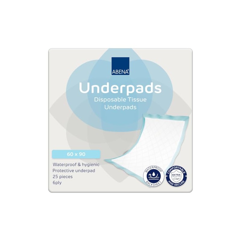 ABENA Tissue Underpads, 60 x 90cm, 650ml, Pack of 25,