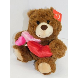 Aurora Valentine Brown Bear Plush Gift Hearts Red Pink Aurora Stuffed Toy