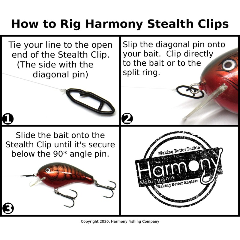 Harmony Fishing Stealth Clips (25 Pack) [Black Stainless] (18mm (50#