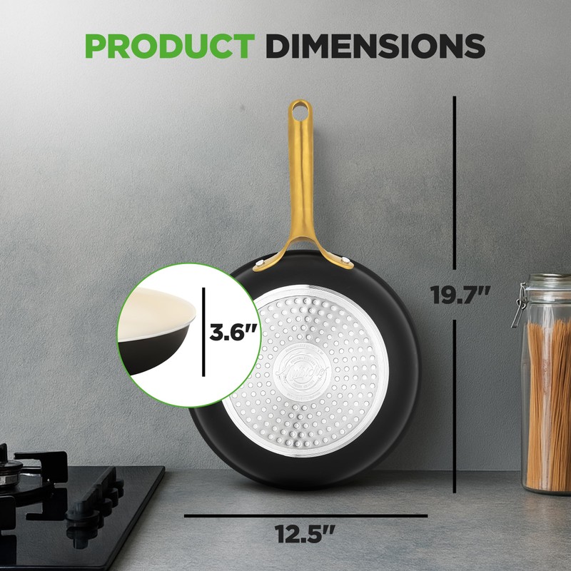 NutriChef 12 Inch Large Ceramic Coated Frying Pan - Non