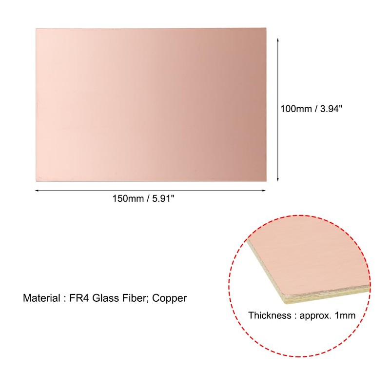 QUARKZMAN 5 Pieces 150 x 100 mm Double-Sided Copper Laminate