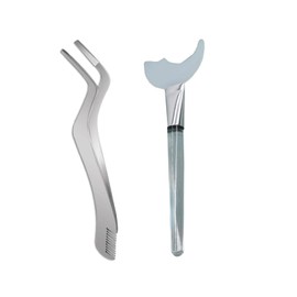 【Bookwarm】束感まつげ専用 ， マスカラガード アイライナーブラシ アイメイクエイド 初心者向け形状 ピンセット シリコン ステンレス 睫毛 (丸いヘッドコーム)