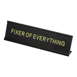 PATIKIL Funny Nameplate, 8"x2" Novelty Desk Sign Plaque Aluminum Desk Name Plate with Base for Office, Black Yellow (Fixer Of Everything)