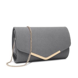 Miss Lulu Women's Envelope Clutch Elegant Evening Bag Bridal Bag Envelope Clutch Bag Handbag with Chain for Wedding Party Prom, gray