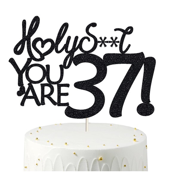 37 adornos para tartas de cumpleaños, color negro con purpurina, divertida decoración para tartas 37 para hombres, 37 decoraciones para tartas para mujeres, 37 cumpleaños, decoración para tartas de 37 cumpleaños, treinta y siete