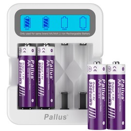 Pallus Rechargeable Lithium AA Batteries, 4 Pack 3rd Lithium Rechargeable AA Batteries, 3500mWh Double A Batteries, 1.5V Constant Voltage Output, 1600 Cycles, Long Lasting for Blink Camera